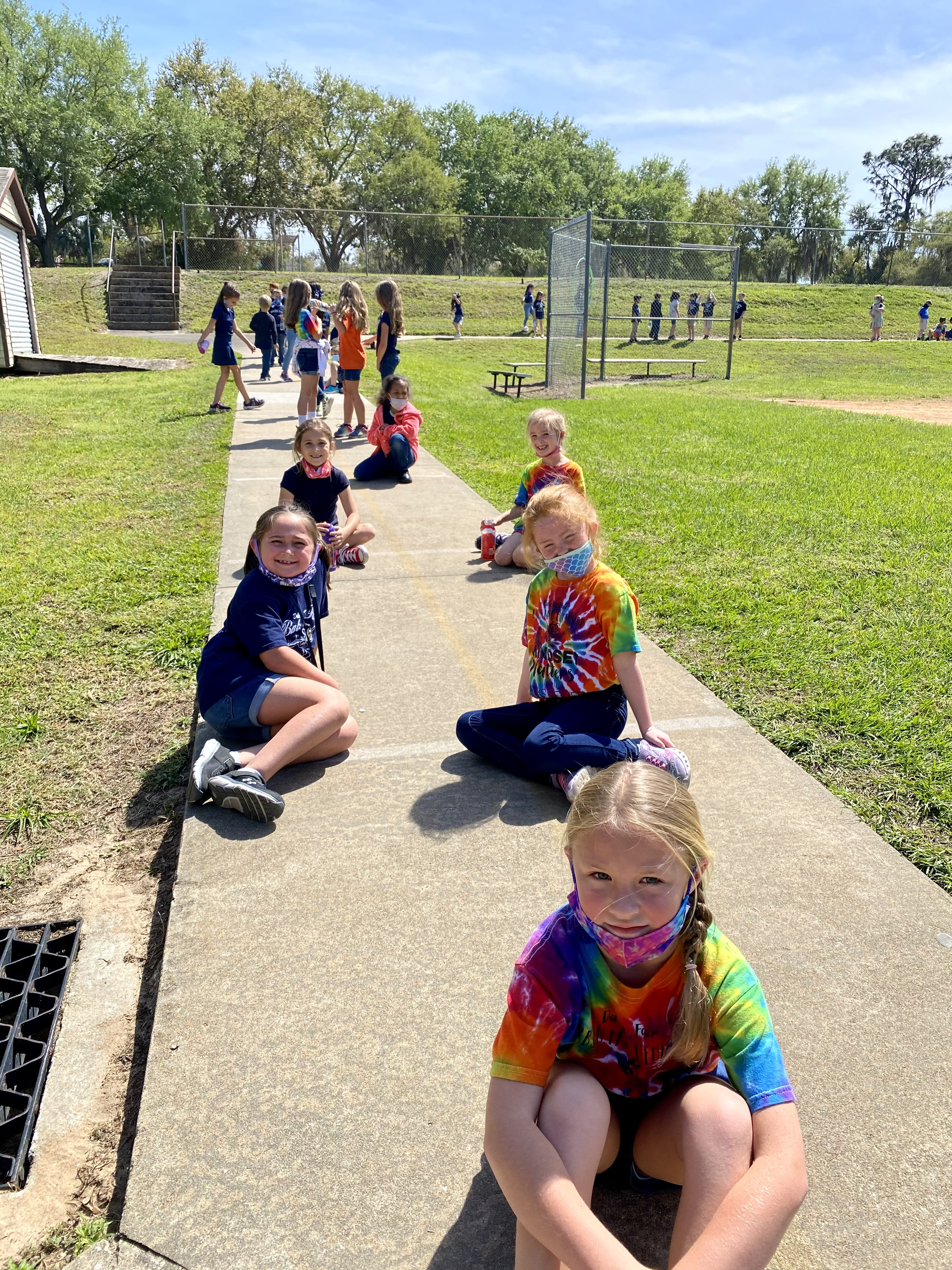 Students sitting at their starting point for the Walk-a-Thon