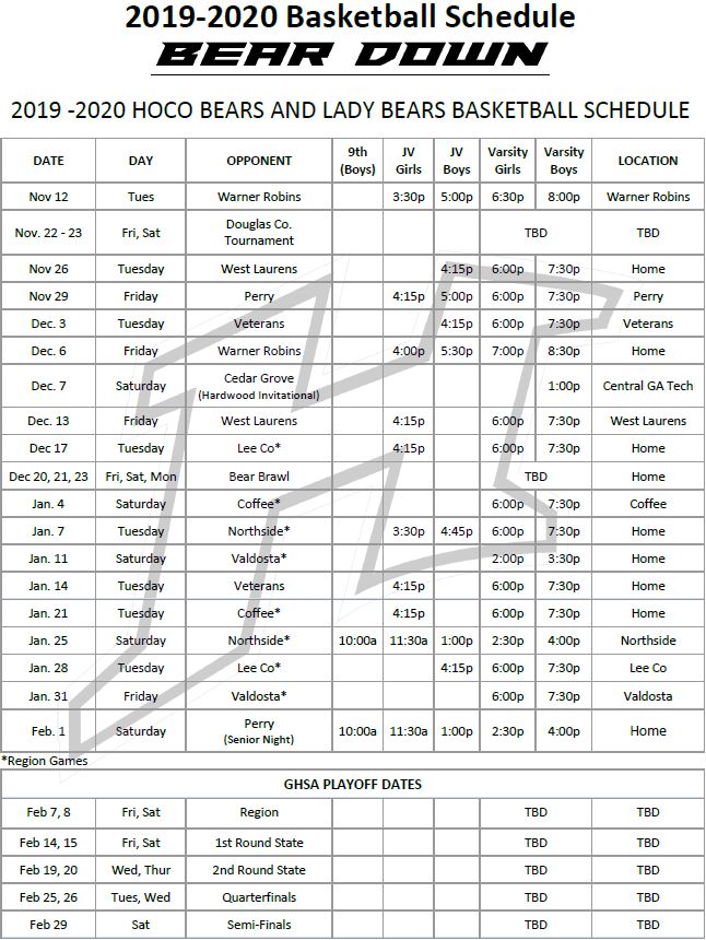 Basketball Schedule Basketball Schedule