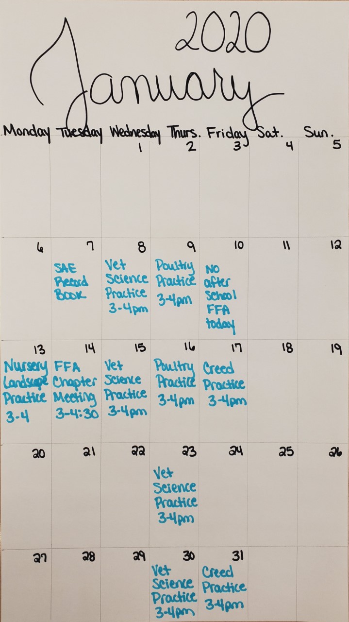 BMS FFA Calendar of Events for January 2020 BMS FFA Calendar of Events for January 2020