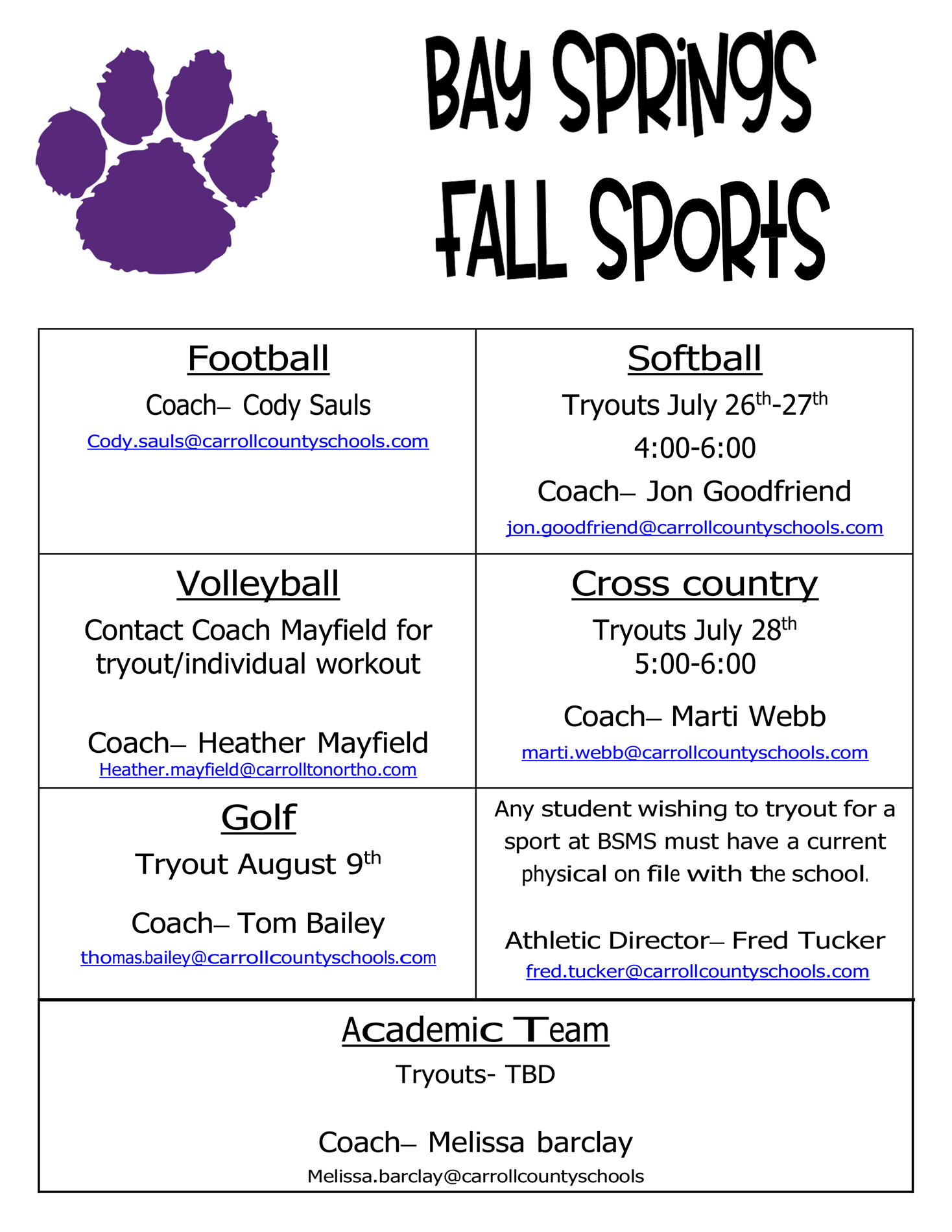 Fall Sports Information