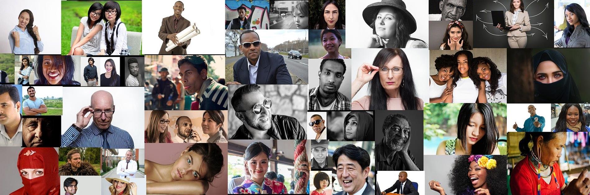 Photo montage banner of all kinds of humans Photo montage banner of all kinds of humans
