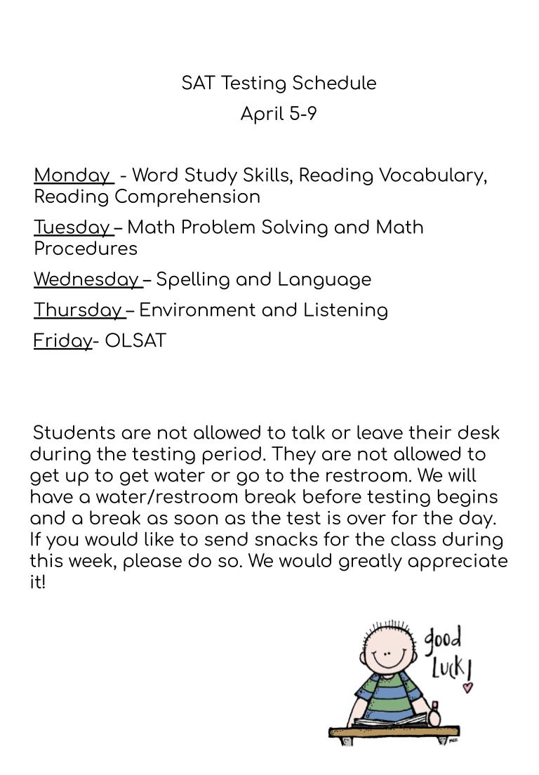 Goal Sheet for the week of April 5-9 SAT Schedule Goal Sheet for the week of April 5-9 SAT Schedule