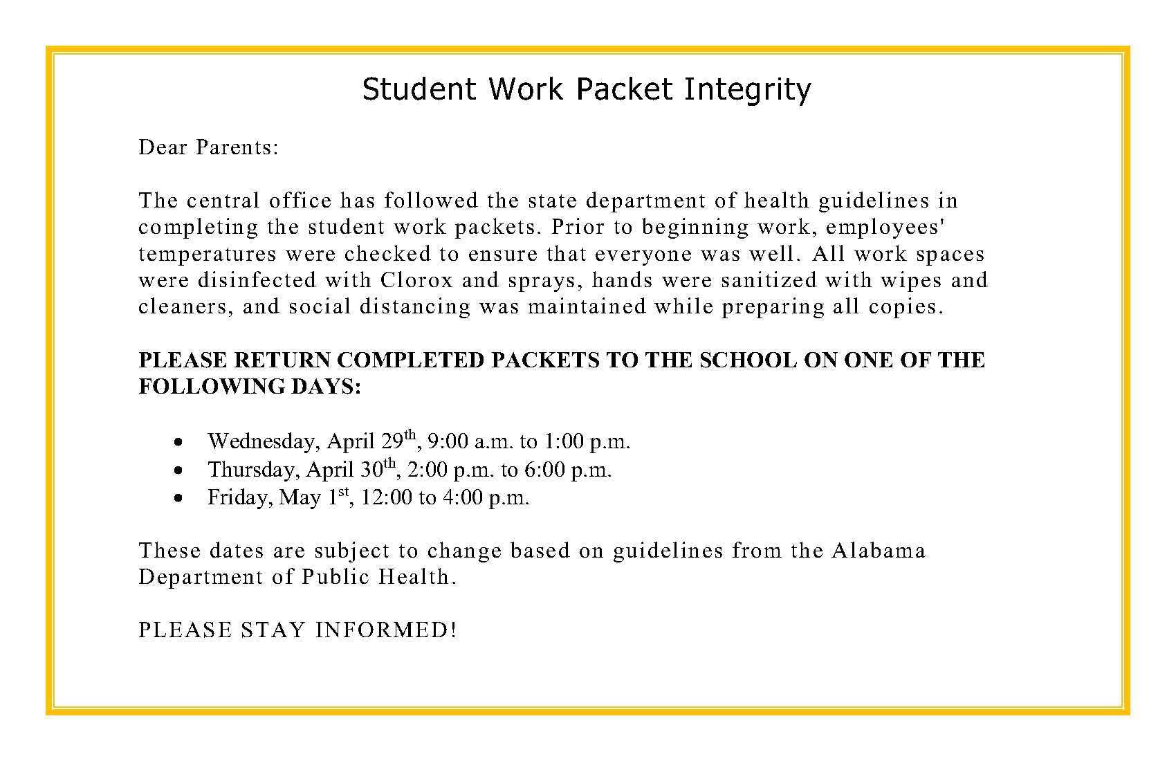 Student Work Packet Integrity Student Work Packet Integrity