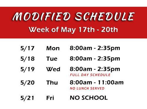 image with modified schedule for last week of school image with modified schedule for last week of school