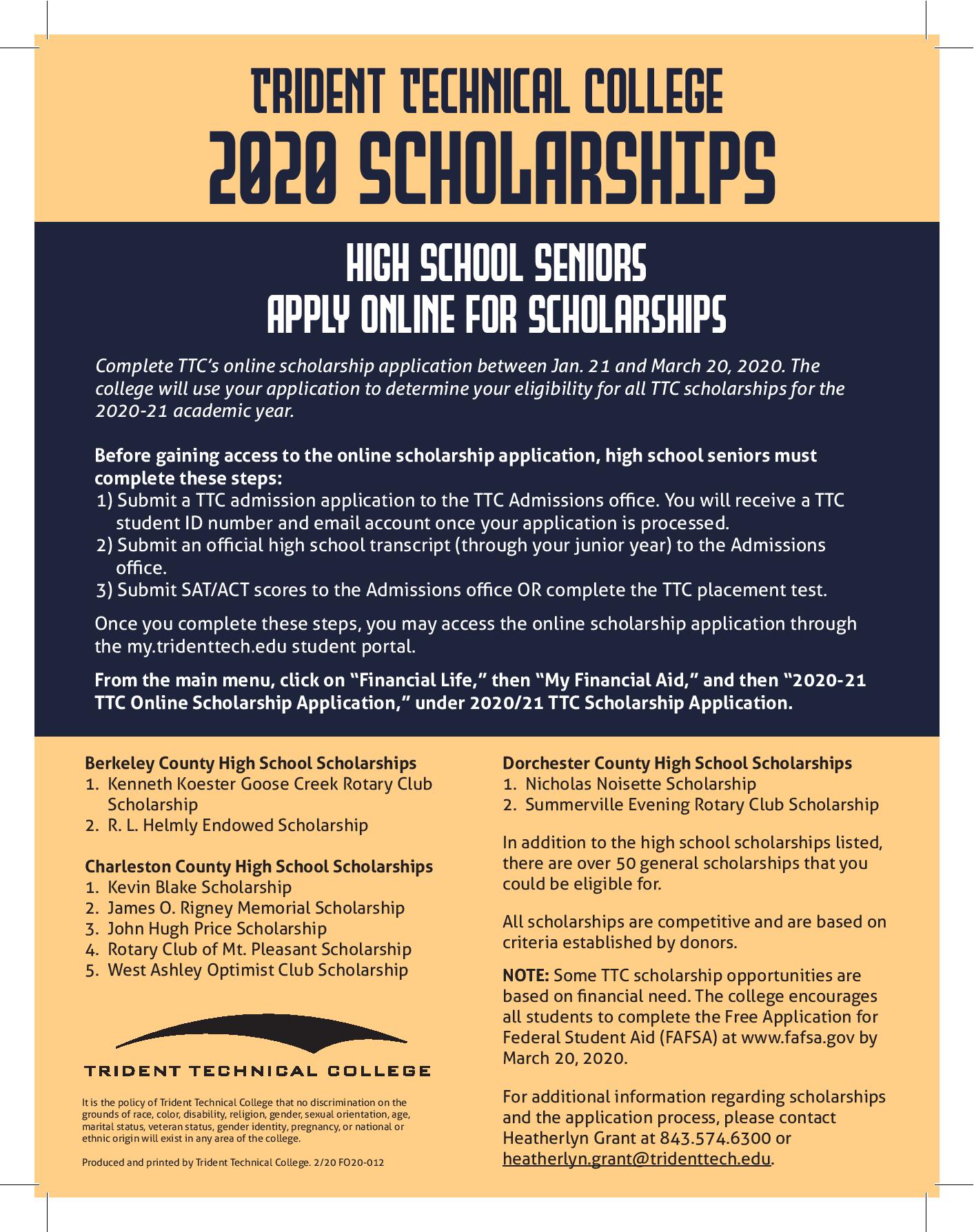 Trident Technical College Scholarship Notice Trident Technical College Scholarship Notice
