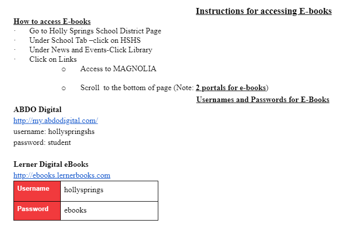 Instructions to access E-Books