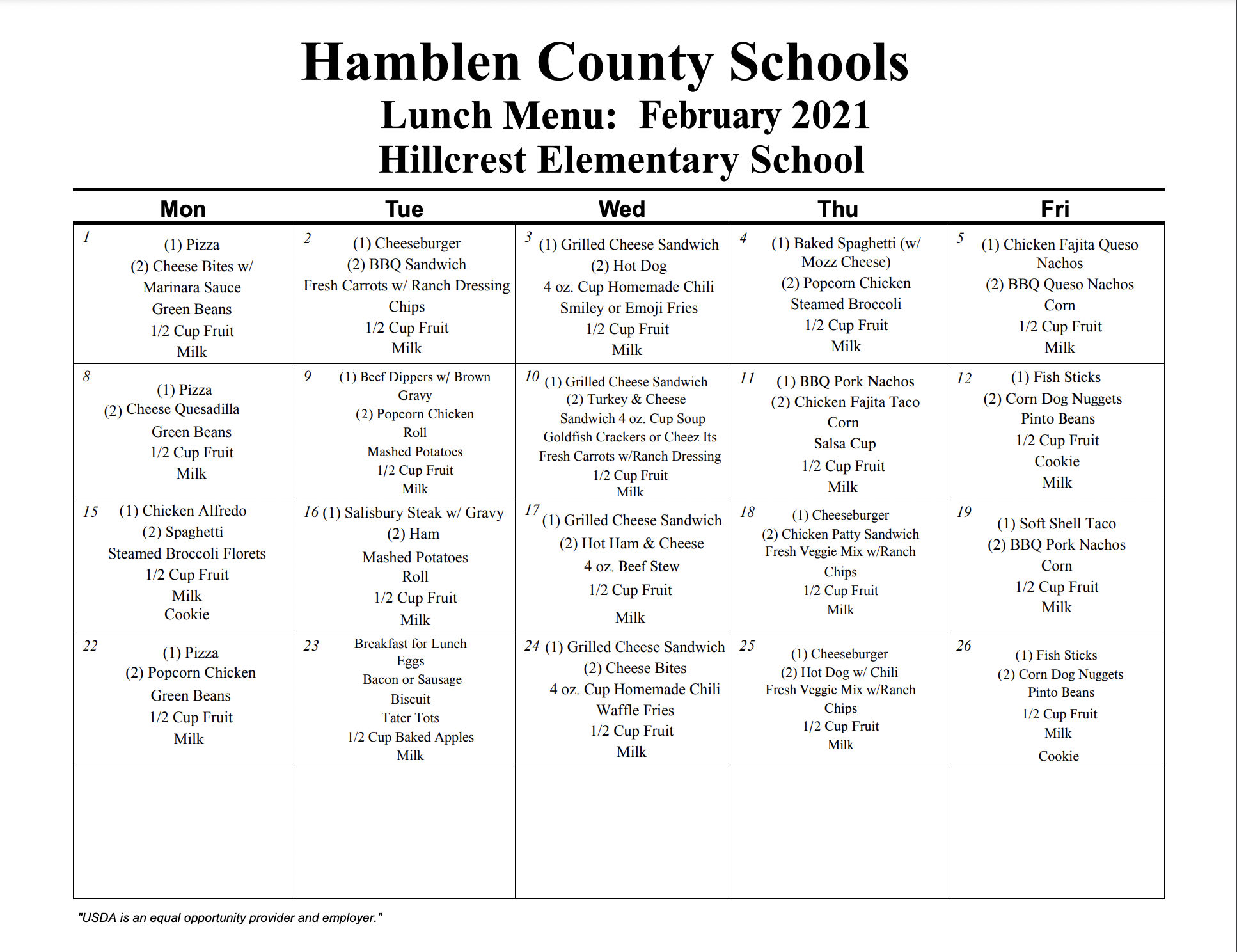 Lunch Menu