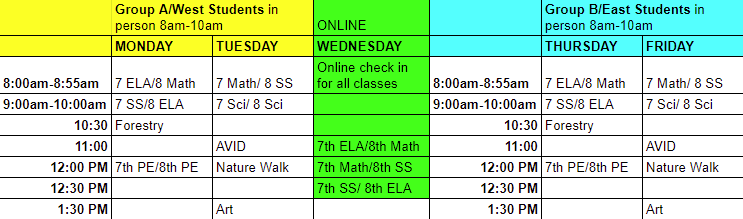 middle school schedule