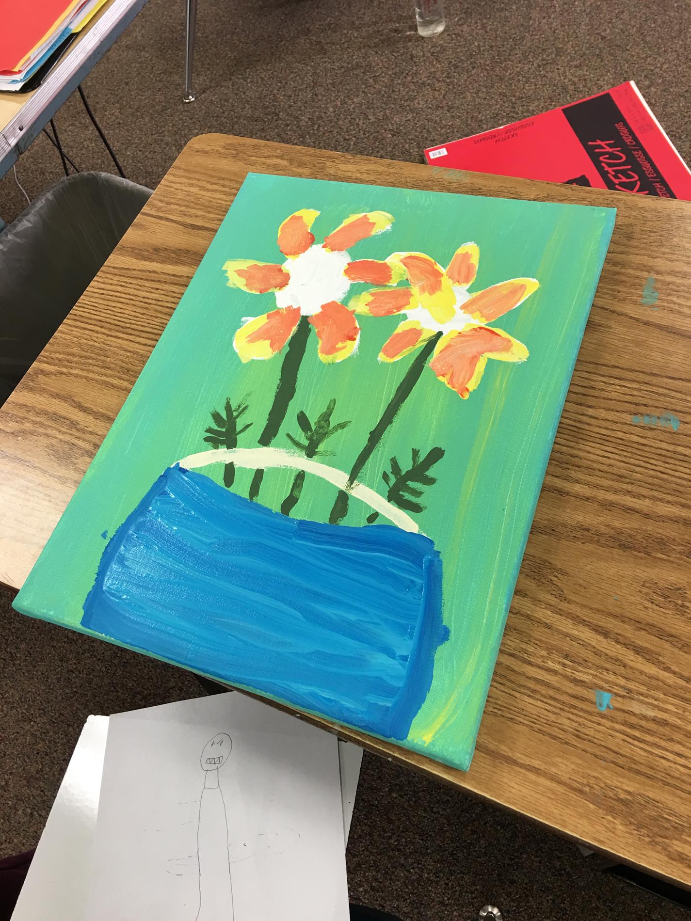 Mrs. Closes class painting flowers in a vase 2018-2019 school year