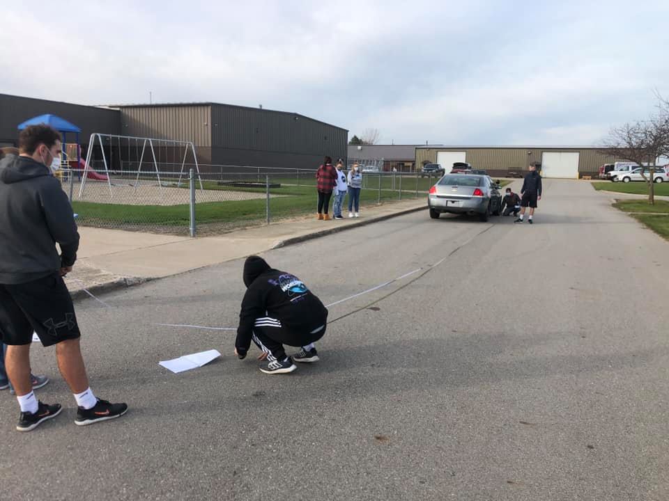 Learning math while determining speed of skid marks from a car
