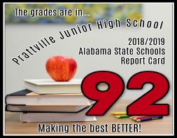 stack of books with apples on top contains the text The Grades are in Prattville Junior High school 2018/2019 Alabama State Schools Report Card 02 Making the best better. stack of books with apples on top contains the text The Grades are in Prattville Junior High school 2018/2019 Alabama State Schools Report Card 02 Making the best better.