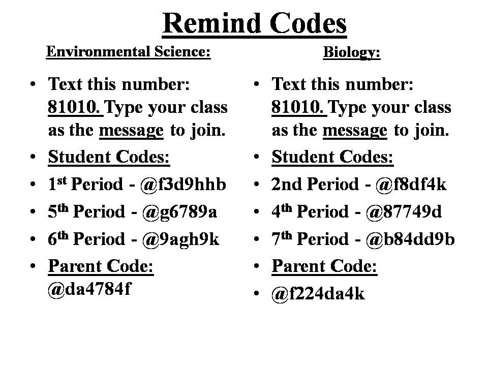 Remind Codes