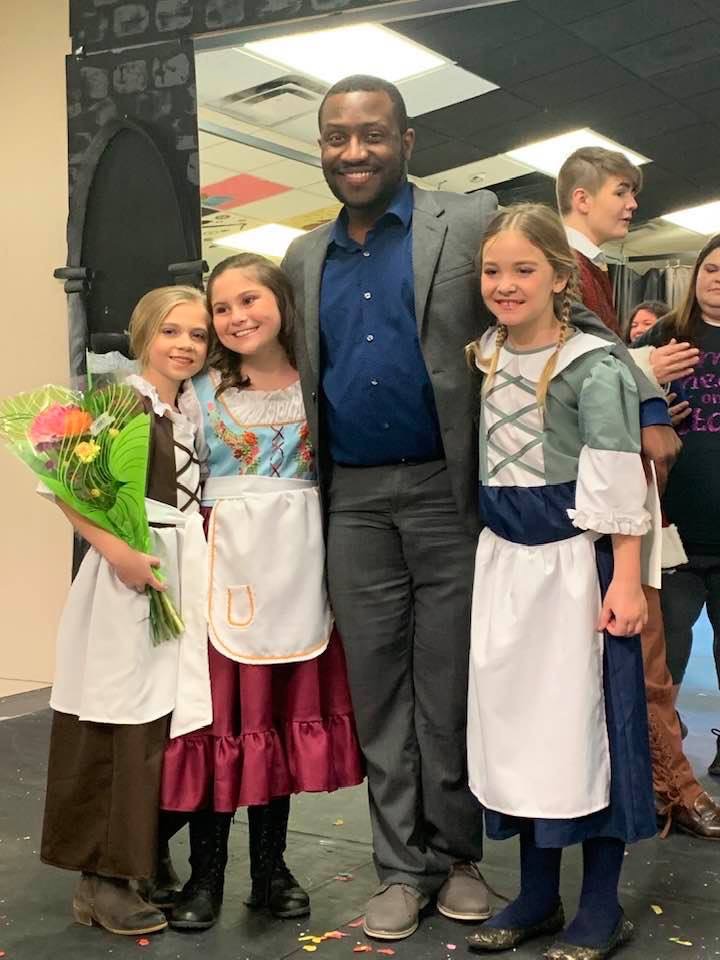 Mr Wright with students after the play