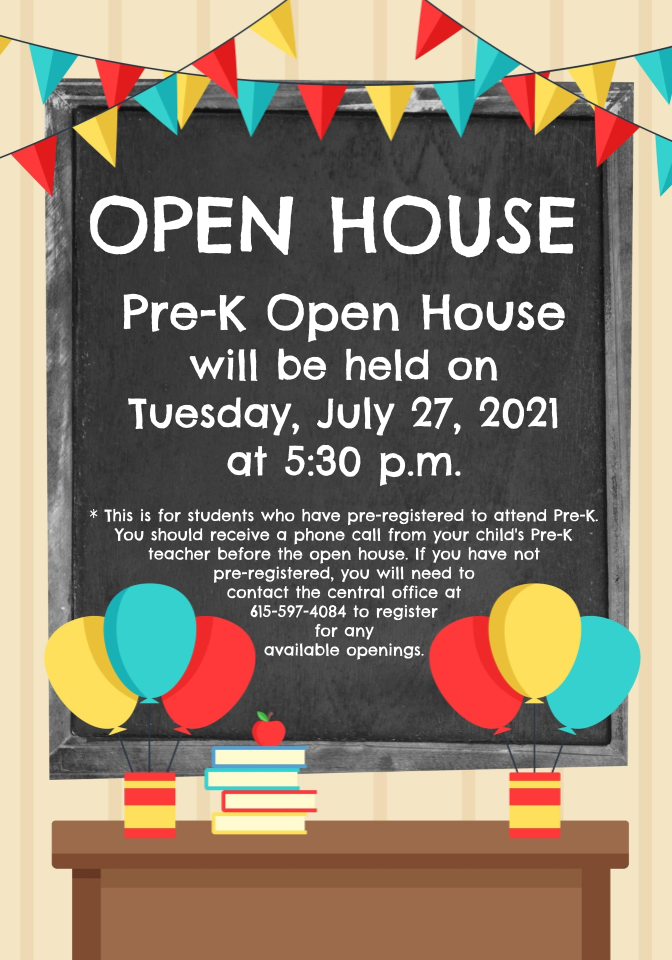 Pre-K Open House Tuesday, July 27 at 5:30 pm Pre-K Open House Tuesday, July 27 at 5:30 pm