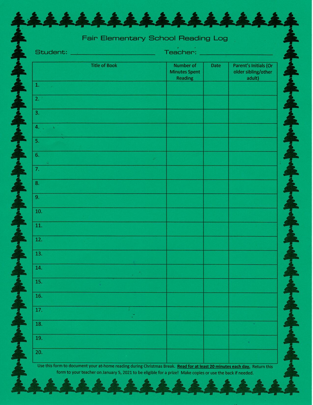 FES Home Reading Log FES Home Reading Log
