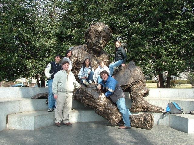 Students visit very large memorial to Albert Einstein