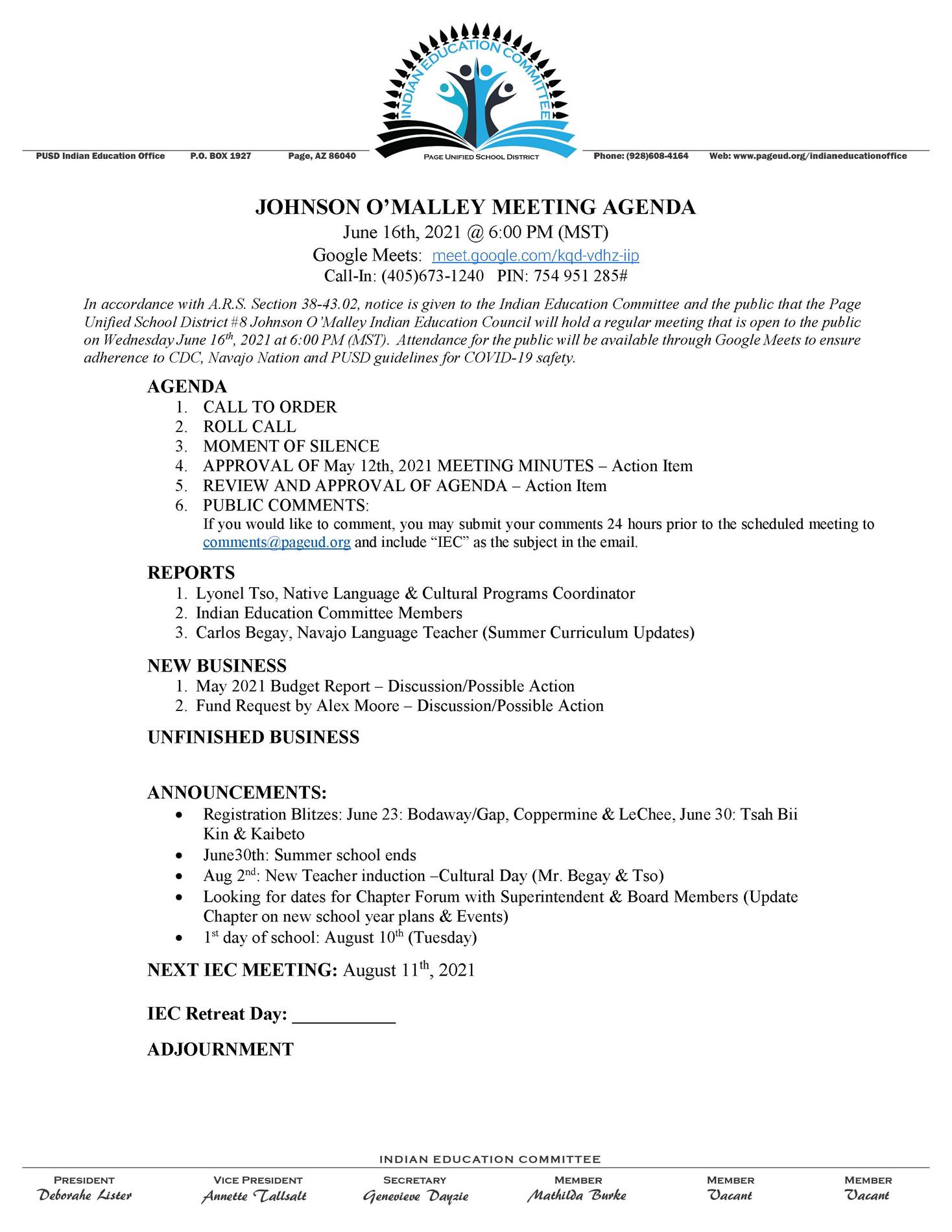 JUNE IEC Meeting Agenda JUNE IEC Meeting Agenda