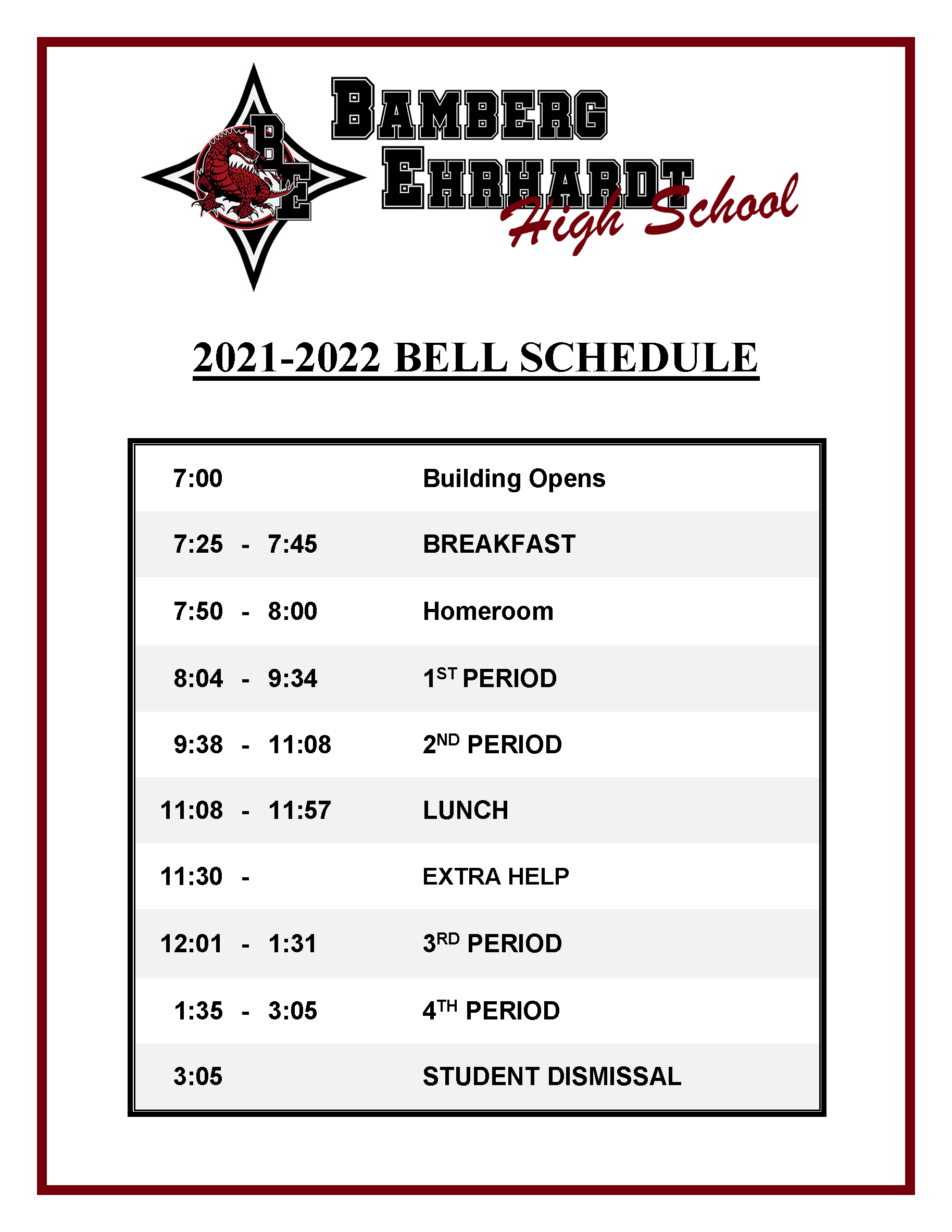 Bell Schedule Image, Downloadable version available below