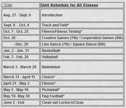 pe schedule