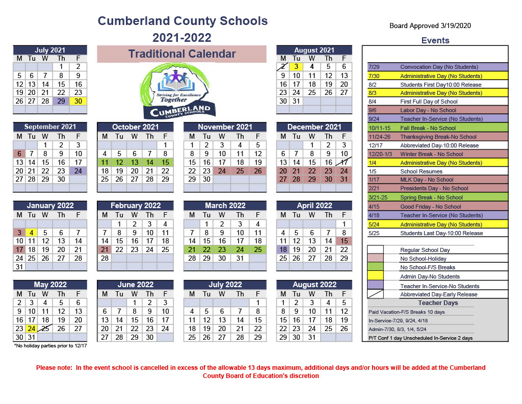 Cumberland County Schools Calendar 2022 and 2023