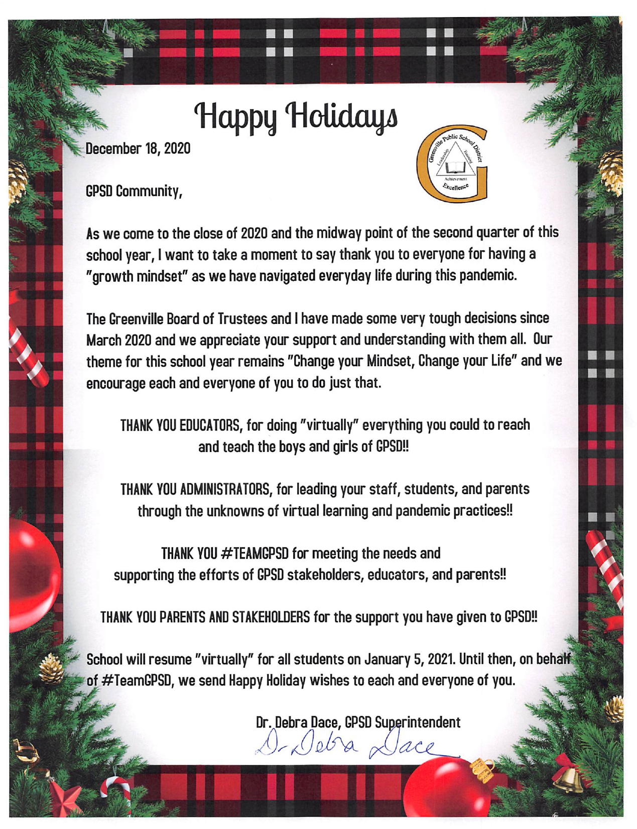 GPSD Holiday Letter