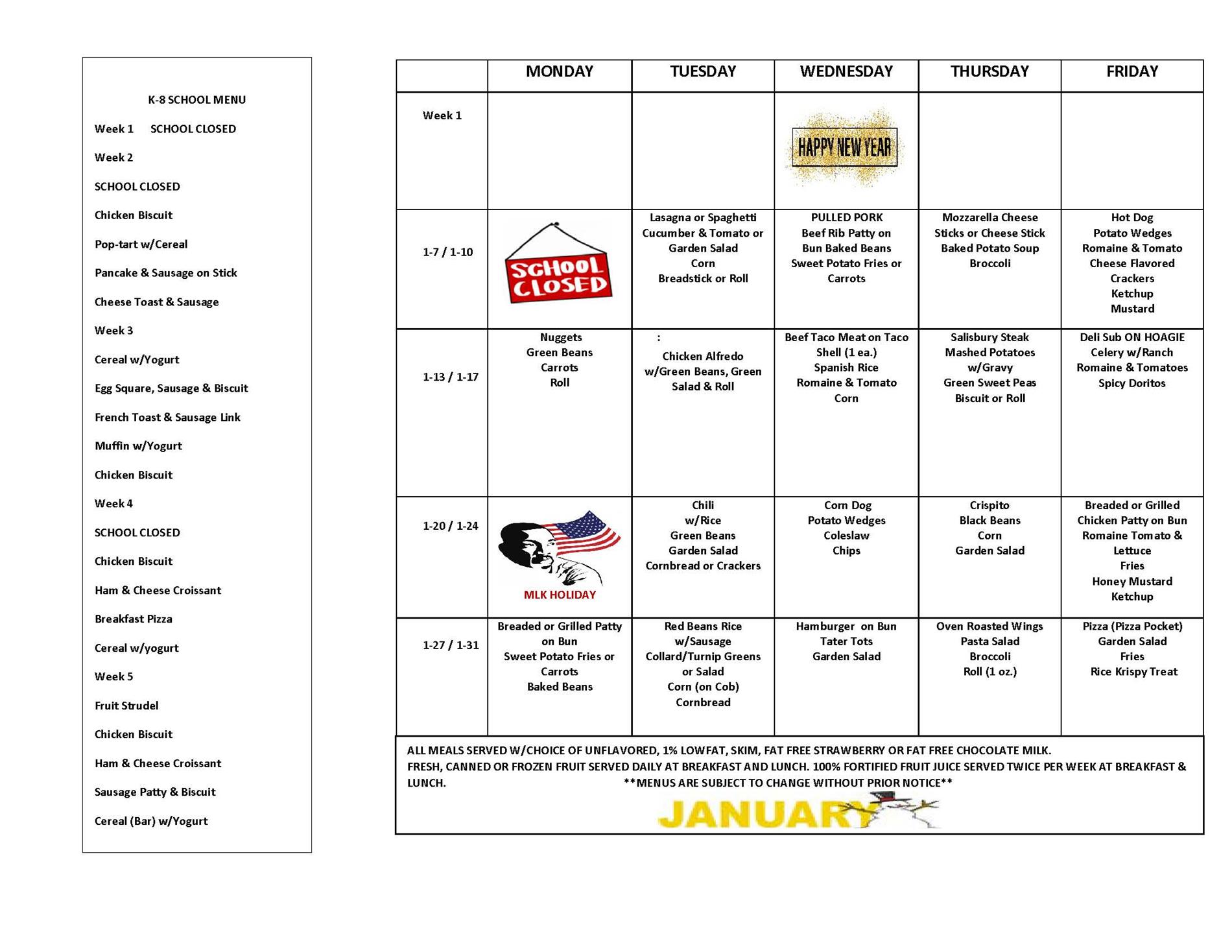 January Menu January Menu