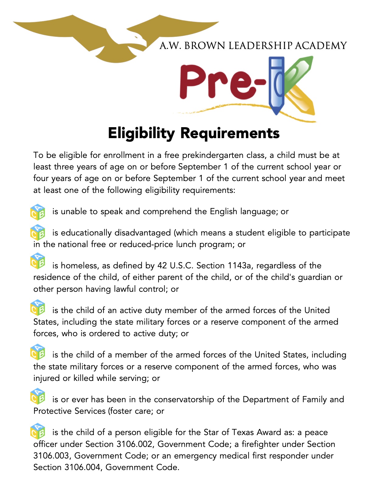 PreK Eligibility Requirements