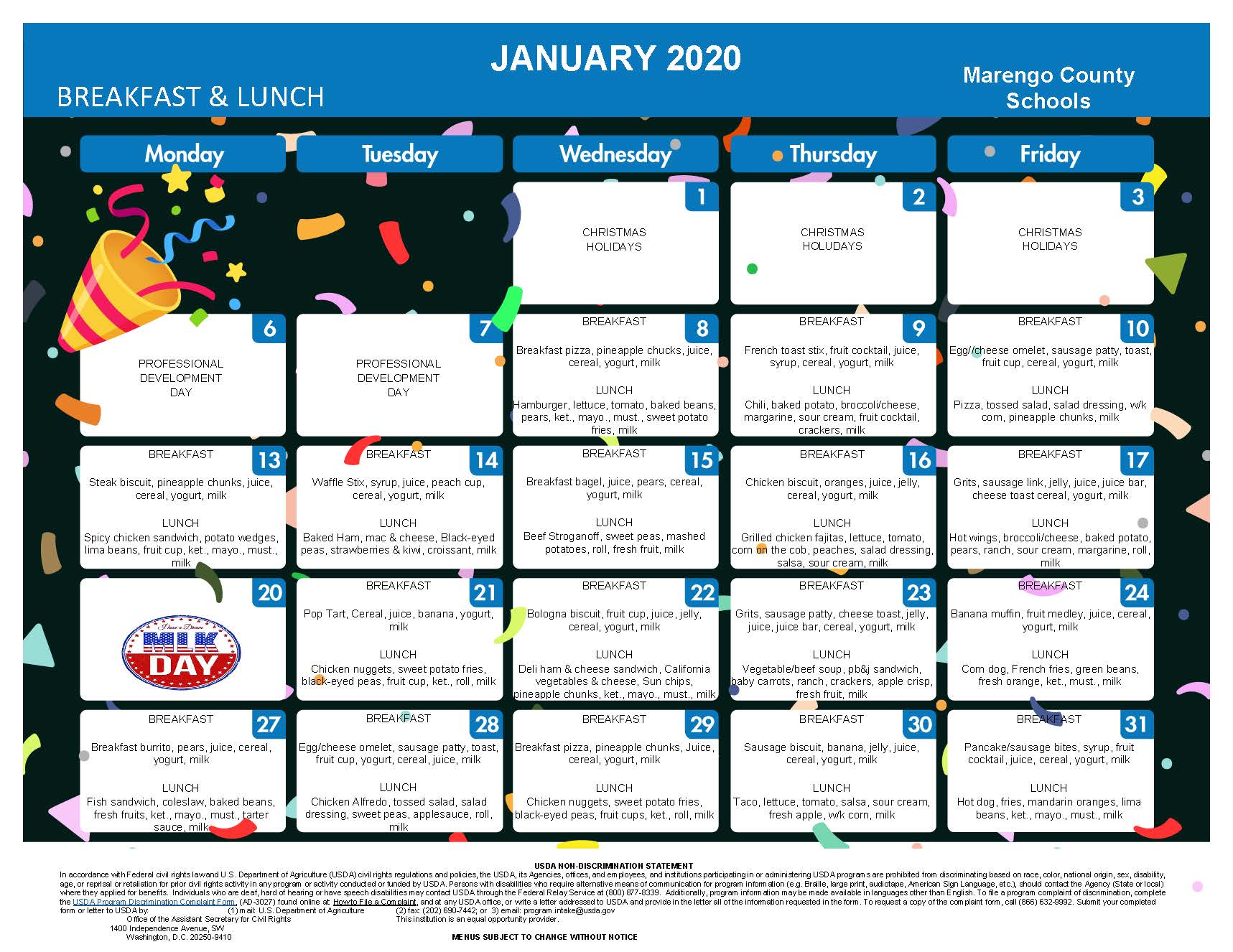 January lunch Schedule