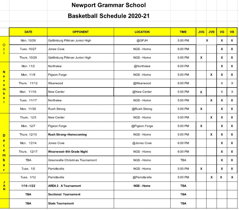 Basketball Schedule 2020-21 Basketball Schedule 2020-21