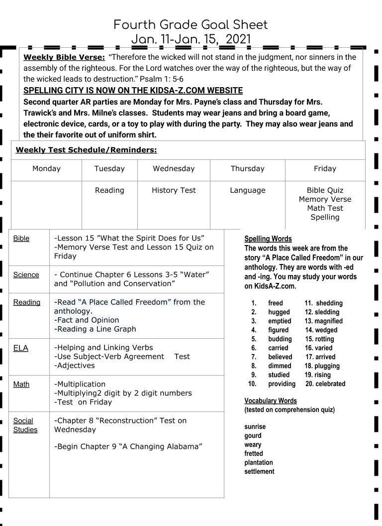 Fourth Grade Sheet Week 19 Fourth Grade Sheet Week 19