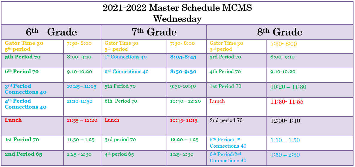 Class Schedule 21-22