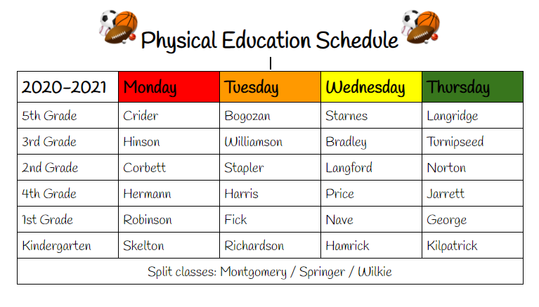 PE schedule