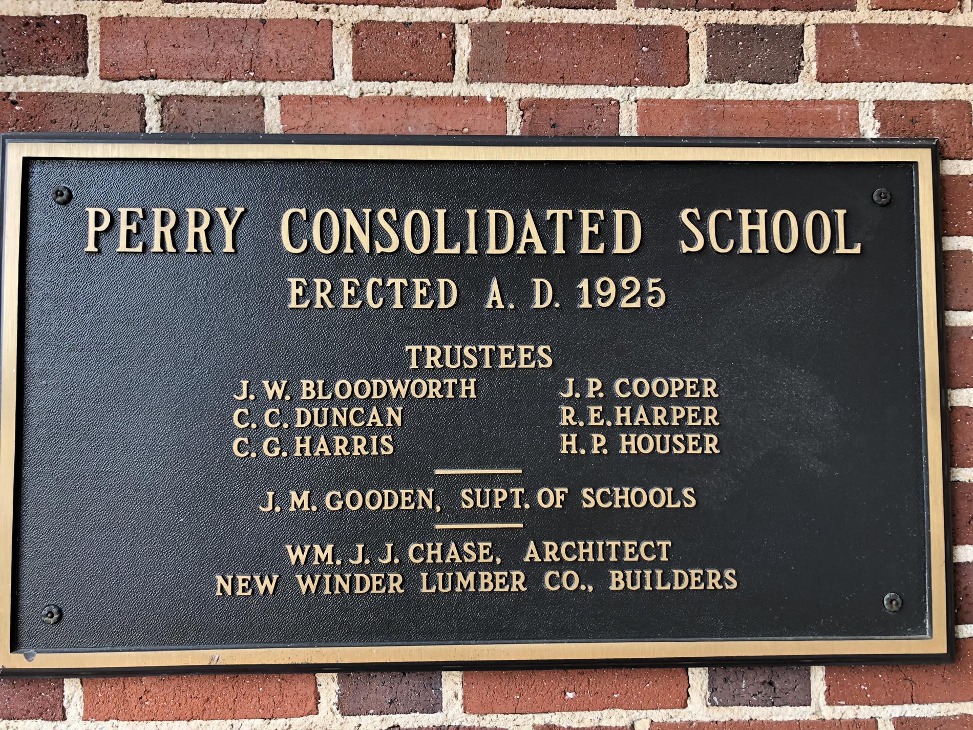 Perry Consolidated School plaque