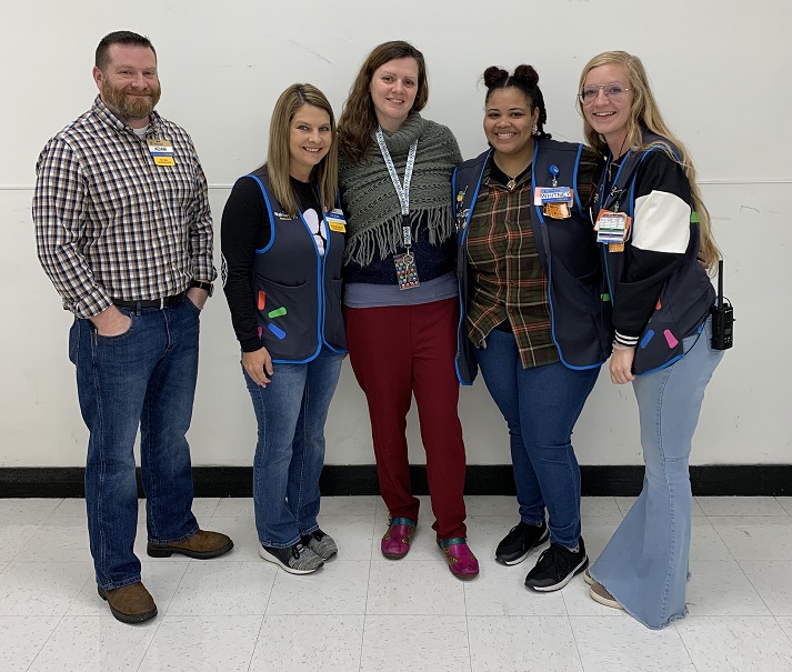 Troy Walmart Management Staff pictured with Mrs. Butts, School Counselor at GES