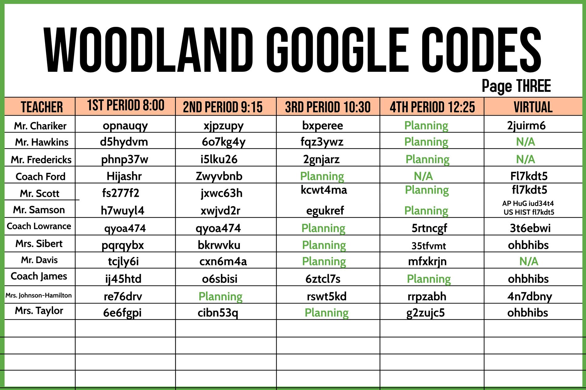 Google Classroom Codes page 3
