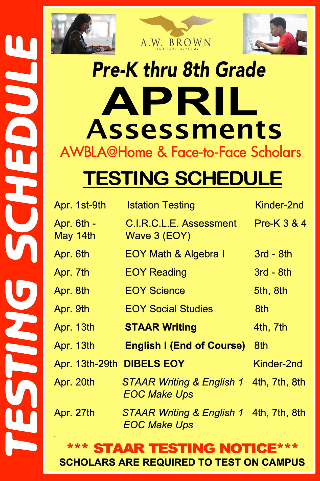 April Testing Schedule