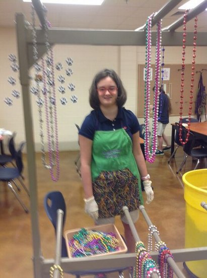 Hayley sorting the beads.
