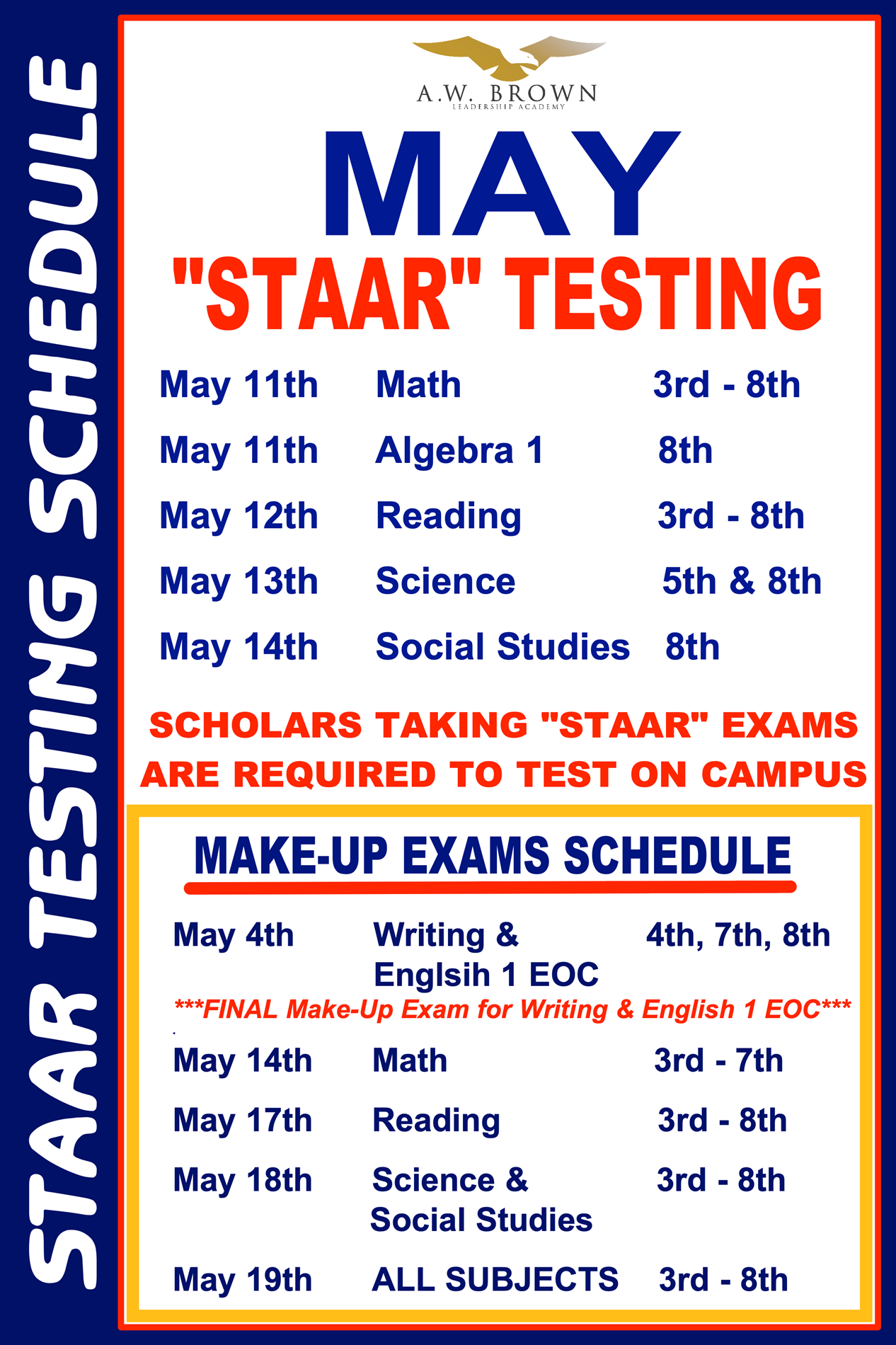 May "STAAR" Testing Schedule