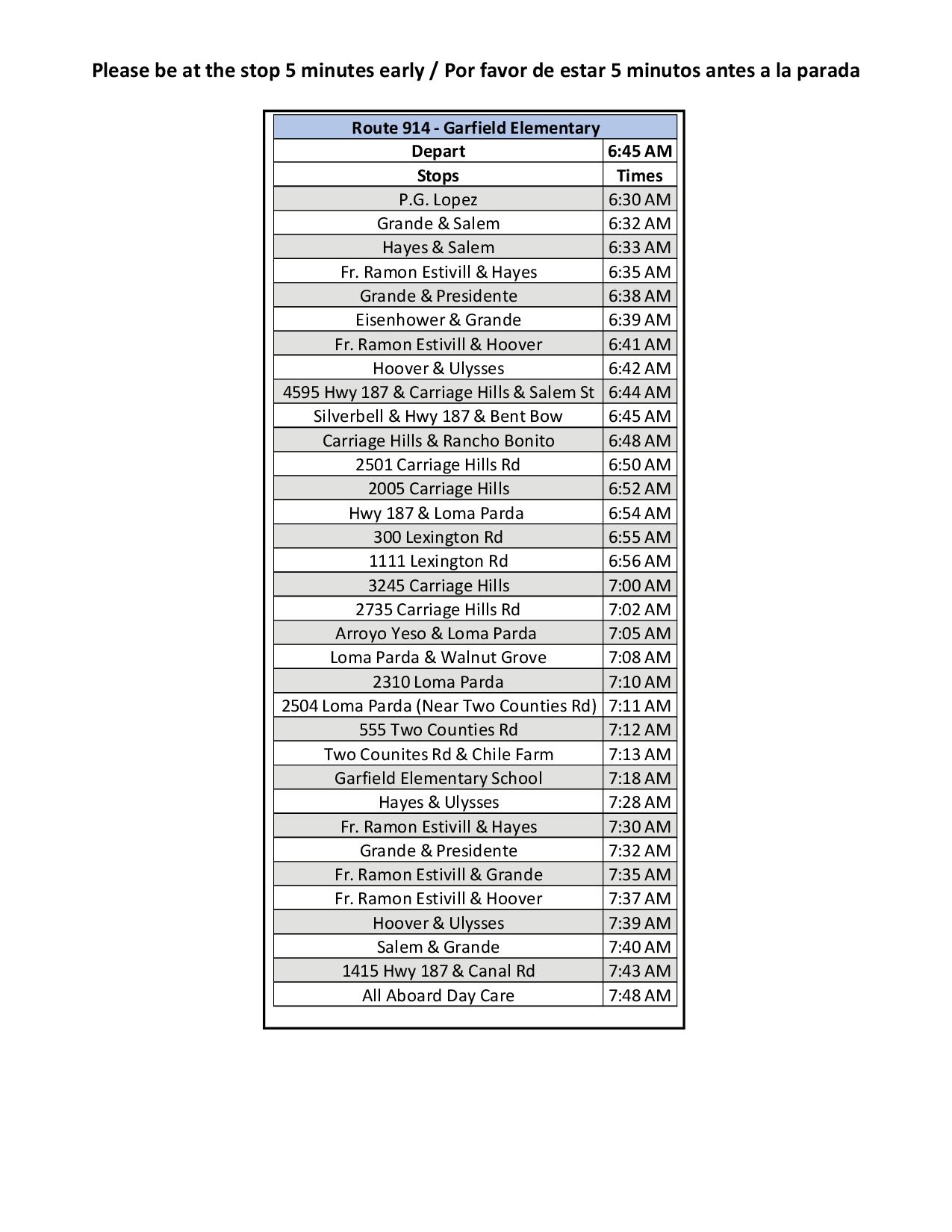 HVPS Bus stop list HVPS Bus stop list