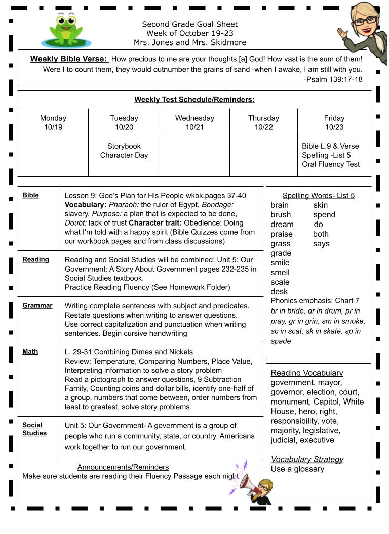 Goal Sheet for October 19-23 Goal Sheet for October 19-23