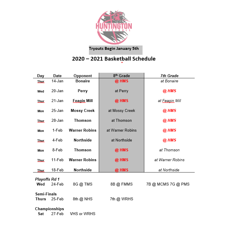 2020-2021 Basketball Schedule