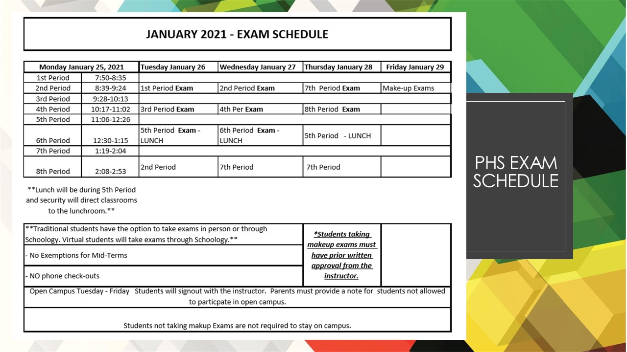 Exam schedule Exam schedule