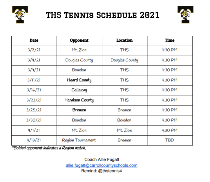 Tennis Schedule 2021