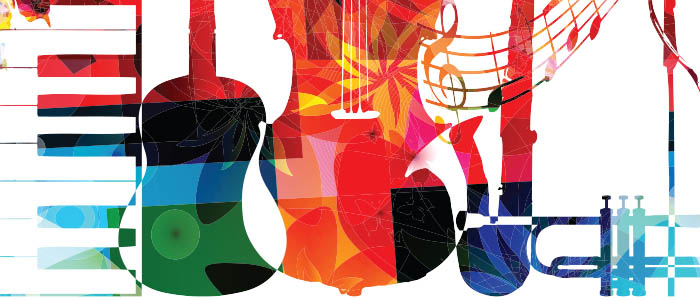 outlines of musical instruments in assorted colors outlines of musical instruments in assorted colors