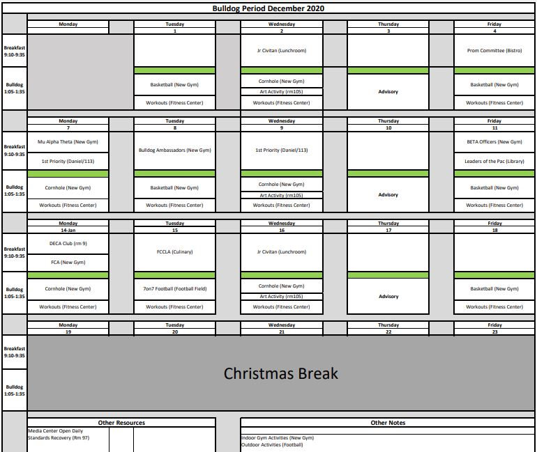 December Bulldog Schedule December Bulldog Schedule
