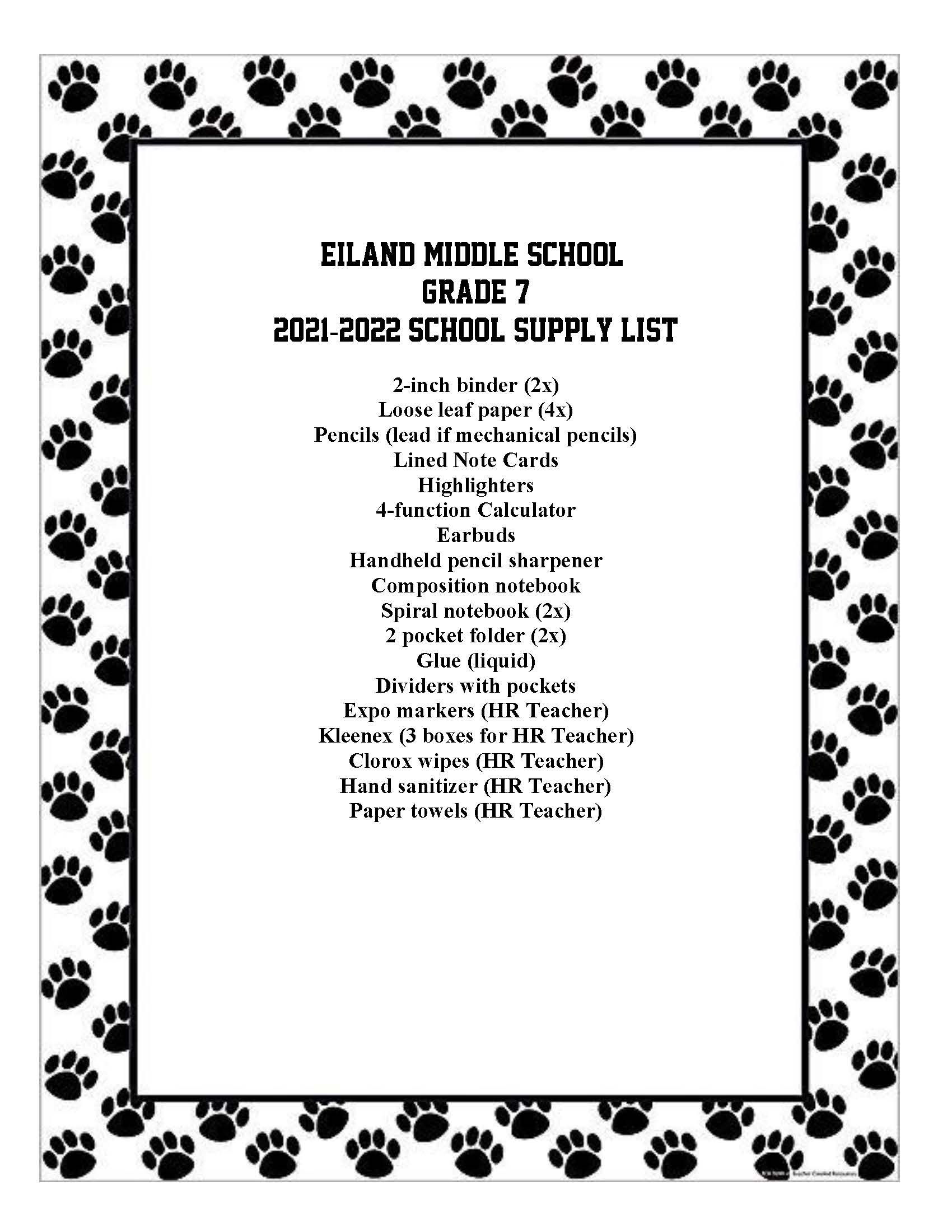 7th Grade List 