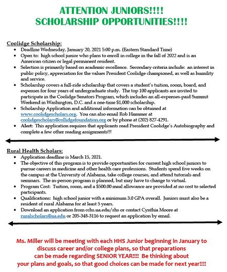 Scholarships for Juniors Scholarships for Juniors