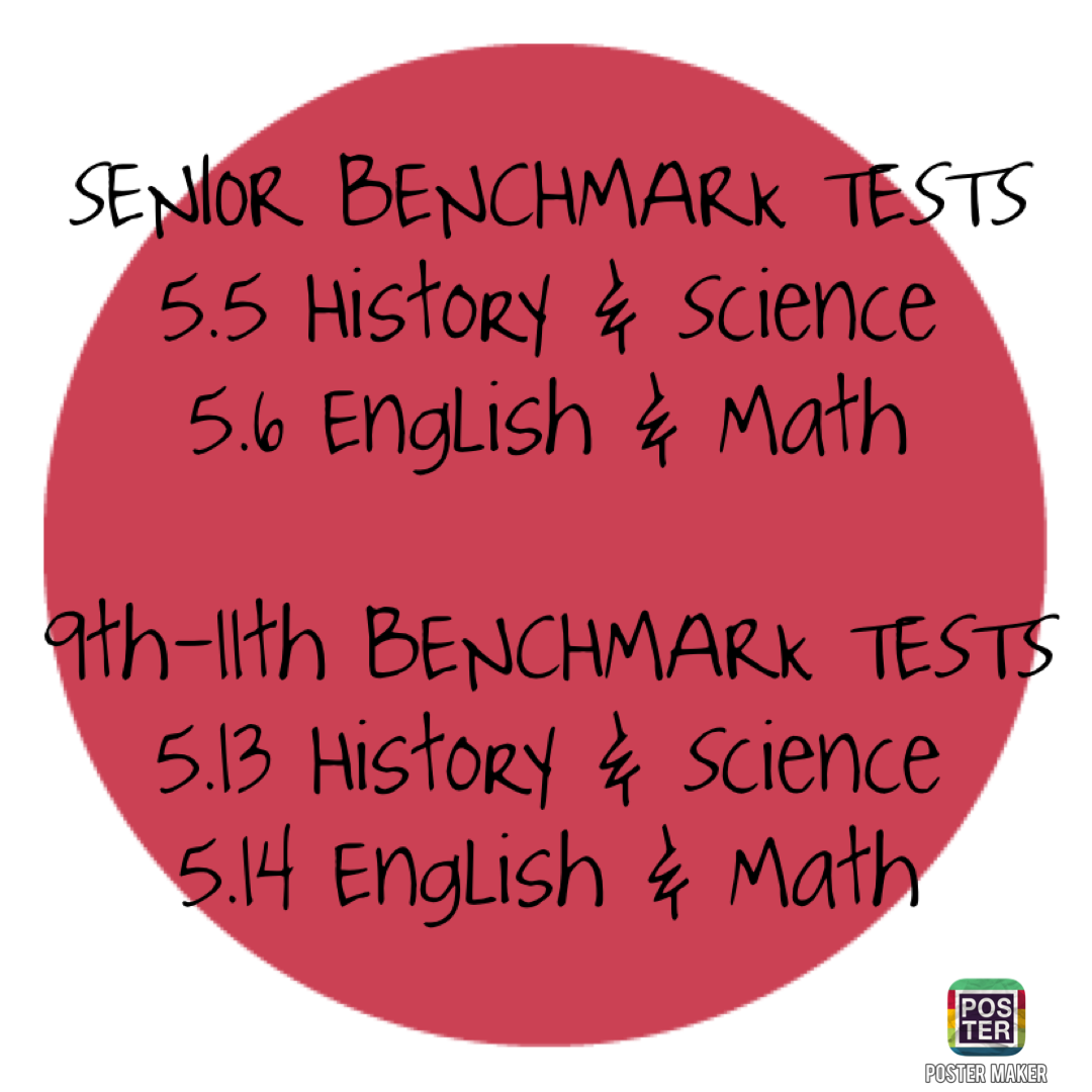 BENCHMARK TESTS May 5-6 and May 13-14 BENCHMARK TESTS May 5-6 and May 13-14