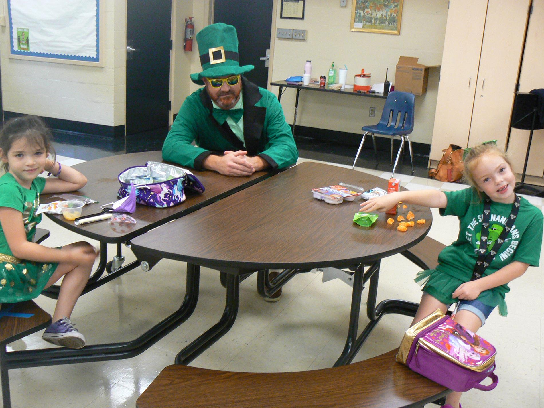 Students were visited by the leprechaun during lunch.