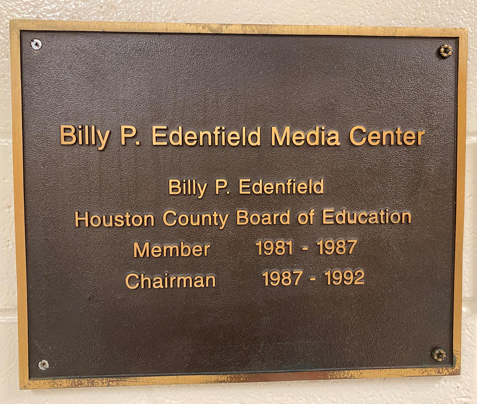 Billy P. Edenfield Media Center Plaque